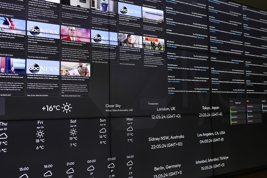 collage of lygos media elements on video wall