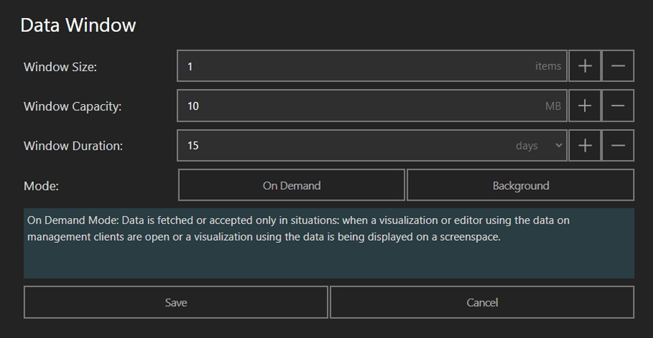 Data Window and Settings